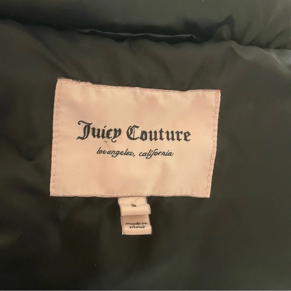 Juicy Couture down filled matte black puffer jacket faux fur hood - Picture 2 of 4